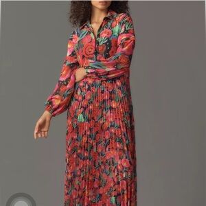 Anthropologie Farm Rio Pleated Drop Waist Maxi Dress Size MEDIUM